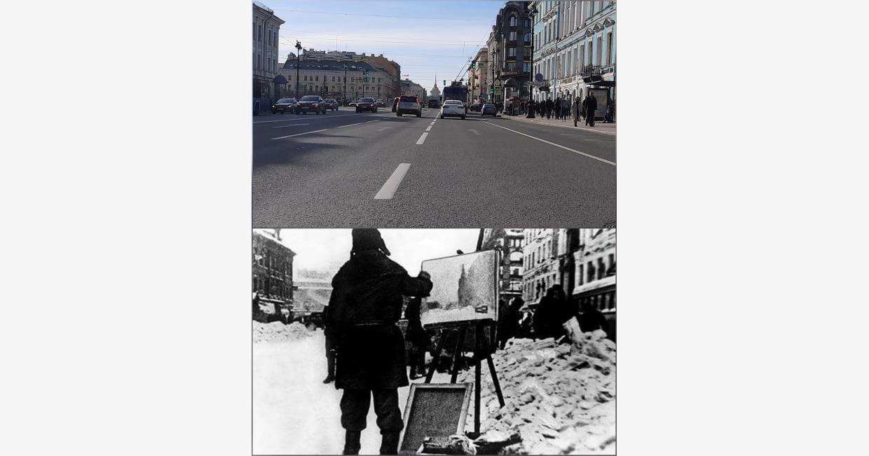 Nevsky prospekt siege Leningrad St. Petersburg artist Pakulin wwii Russia USSR